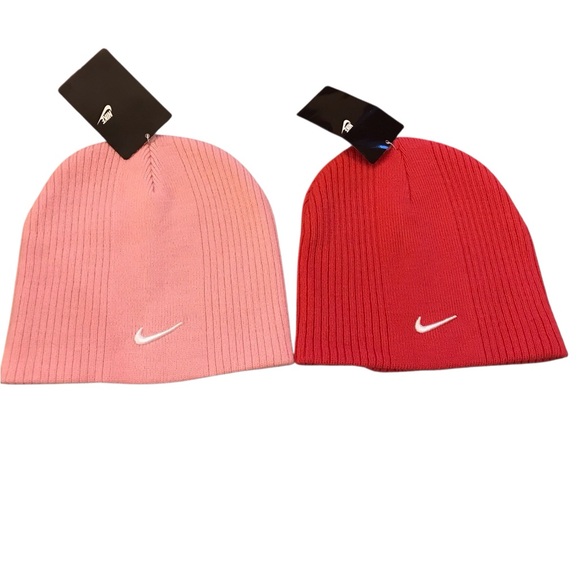 VTG NWT 2‎ YOUTH NIKE Size 7-16 TOBOGGAN/BEANIE LIGHT PINK/ HOT PINK NIKE LOGO - Picture 2 of 5
